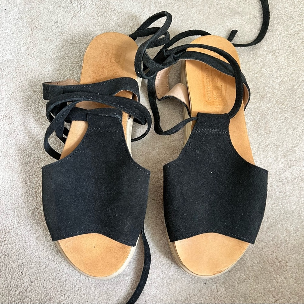 Greek Sandals black suede wrap up size 9